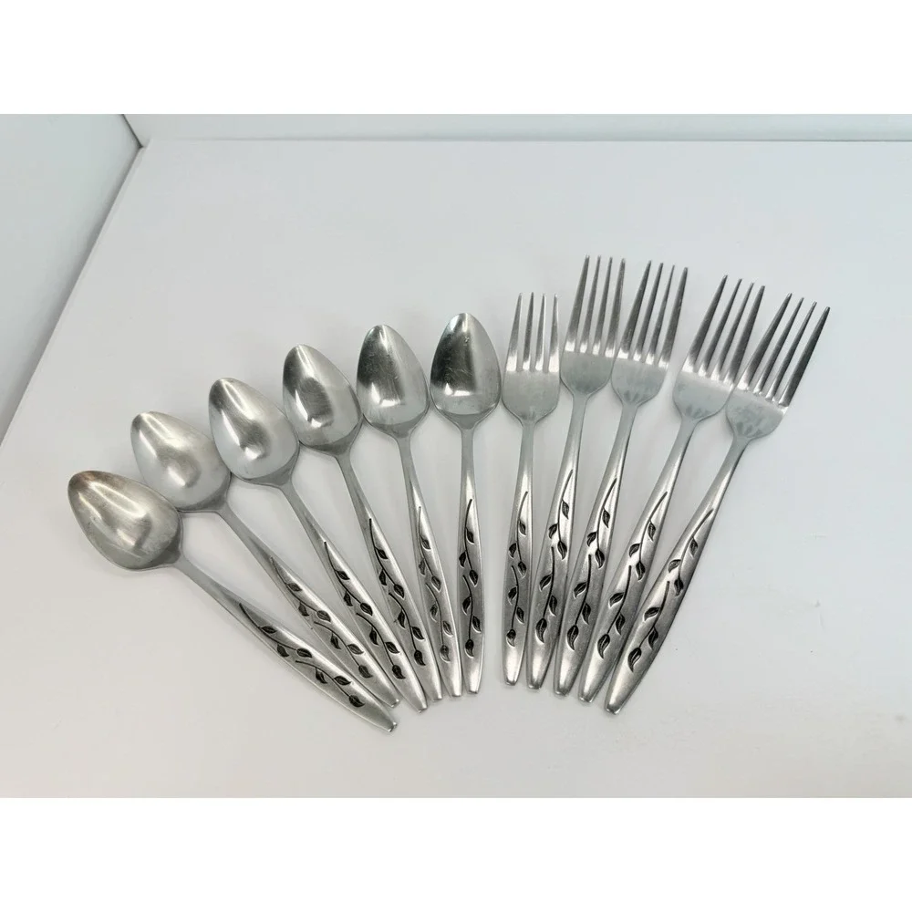 Vintage National Stainless HAITI NASCO Flatware Japan Leaves 11 Pieces